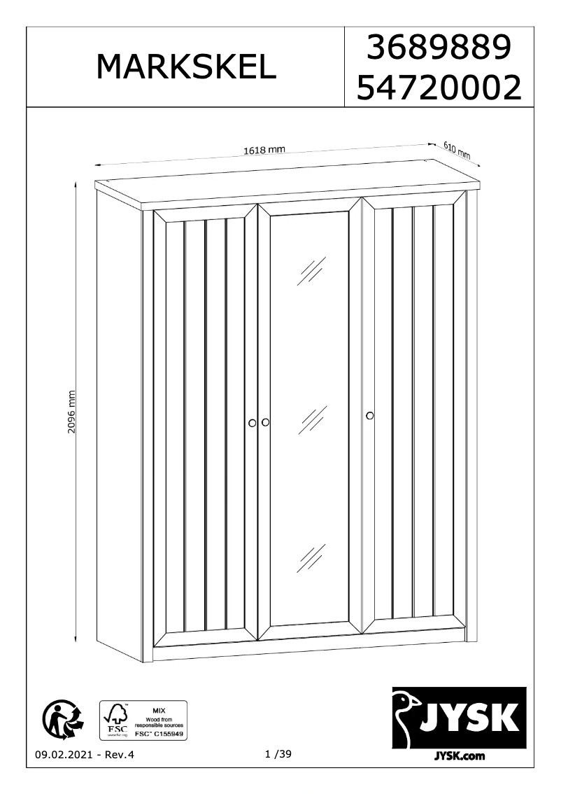 Page n°1 - Manuel utilisateur JYSK MARKSKEL 162x210