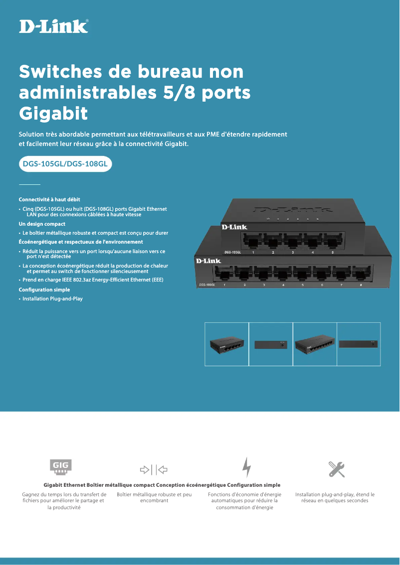 Page 1 de la notice Fiche technique D-Link DGS-105GL