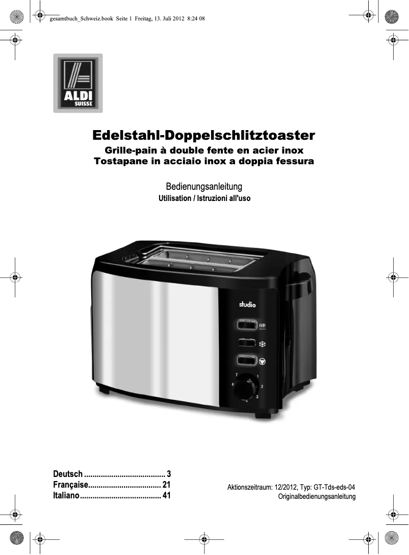 Page 1 de la notice Manuel utilisateur Studio GT-Tds-eds-04