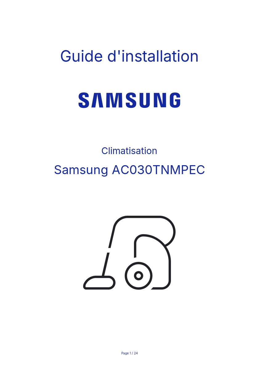Page n°1 - Guide d'installation Samsung AC030TNMPEC