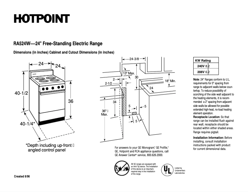 Page n°1 - Fiche technique Hotpoint RA524WWH