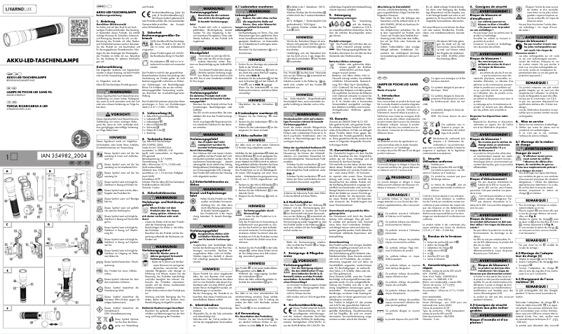 Page 1 de la notice Manuel utilisateur Livarno Lux IAN 354982