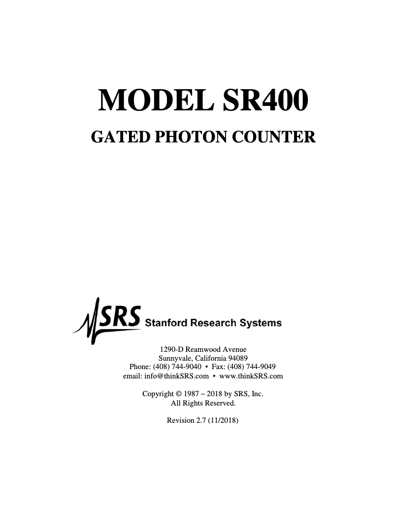 Page n°1 - Manuel utilisateur SRS SR400