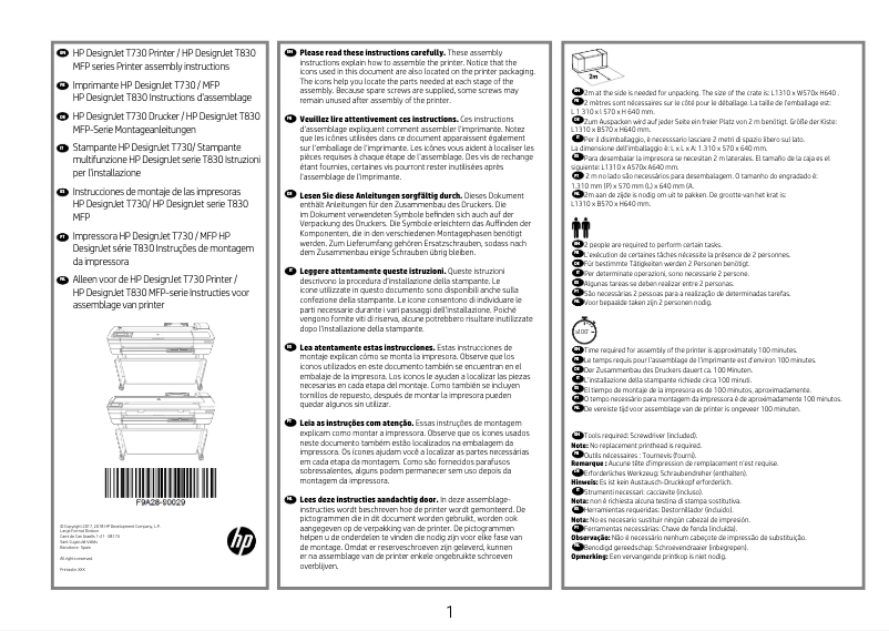 Page 1 de la notice Instructions / montage HP DesignJet T730