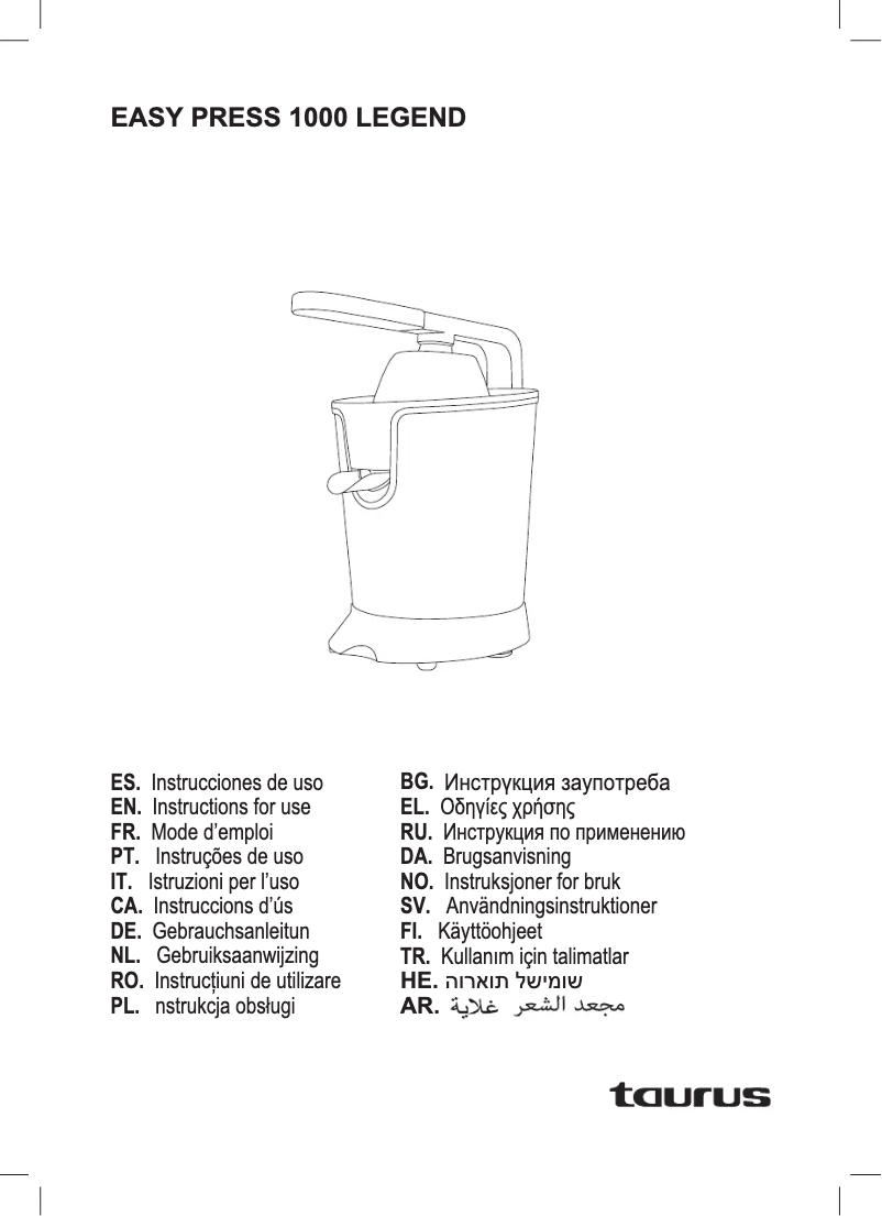 Page 1 de la notice Manuel utilisateur Taurus Easy Press 1000 Legend