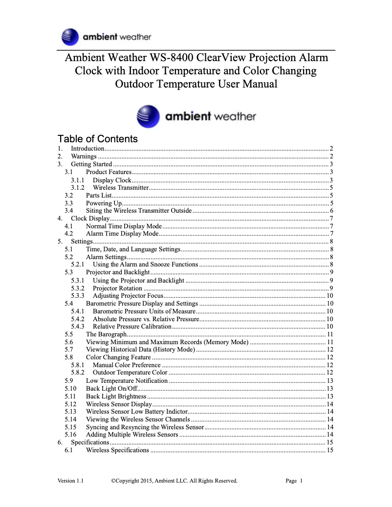 Image de la première page du manuel de l'appareil WS-8400