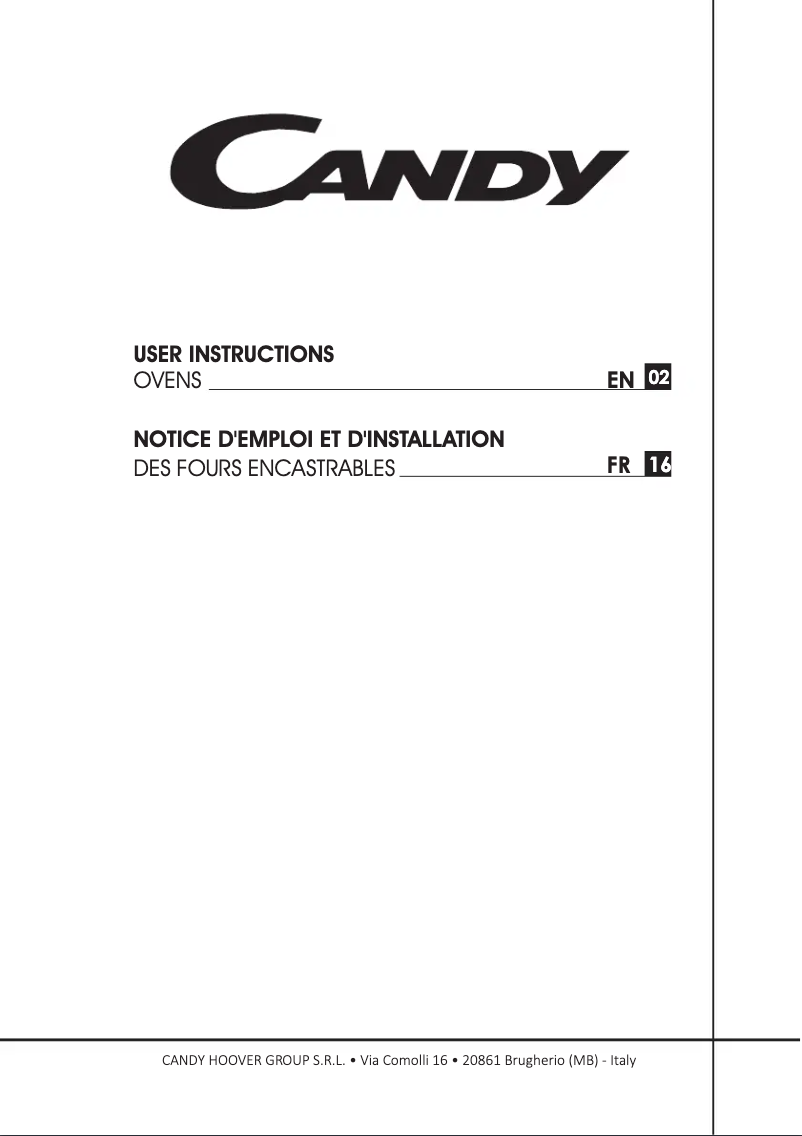 Page 1 de la notice Manuel utilisateur Candy FCP876X/E