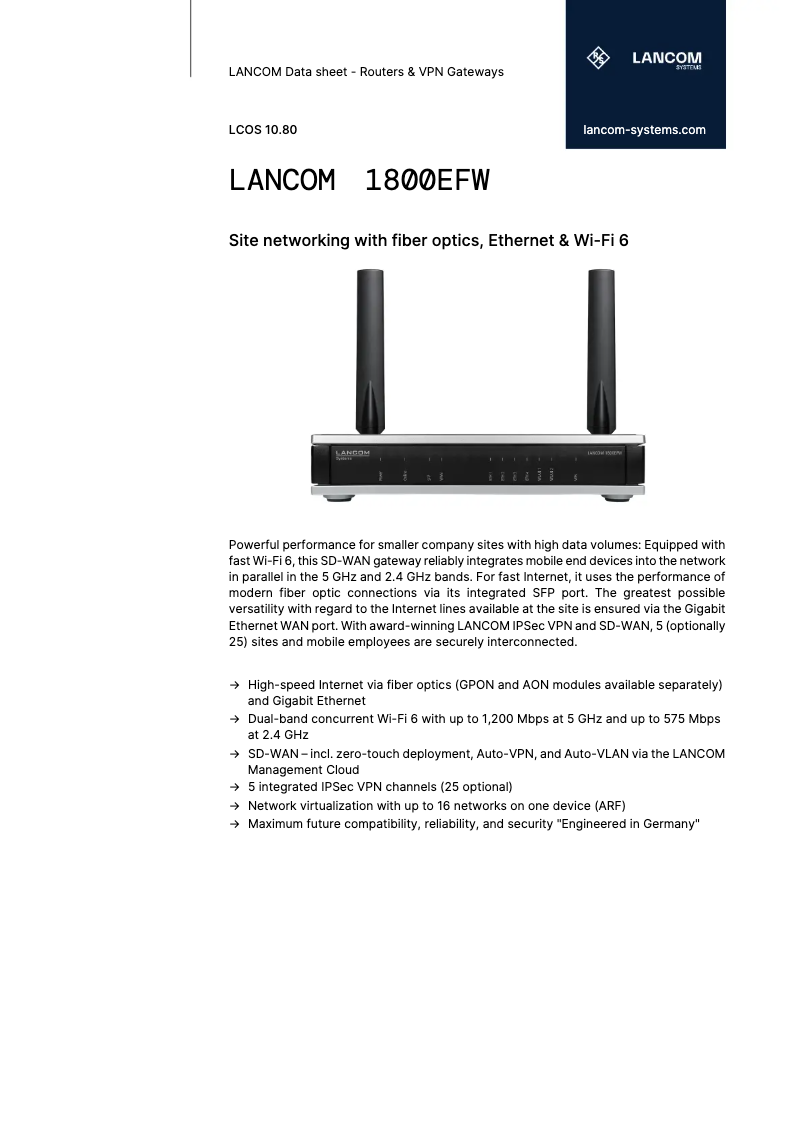 Page n°1 - Fiche technique Lancom 1800EFW