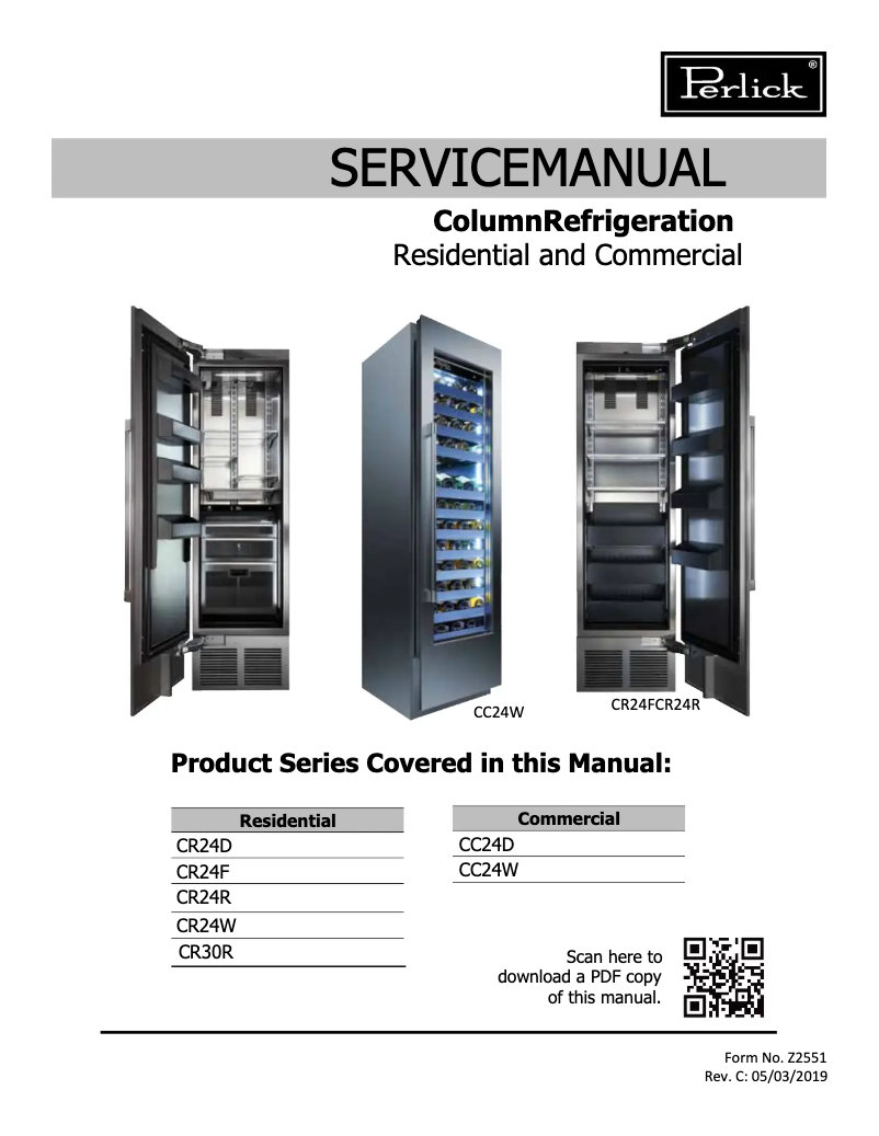 Page 1 de la notice Manuel utilisateur Perlick CC24W