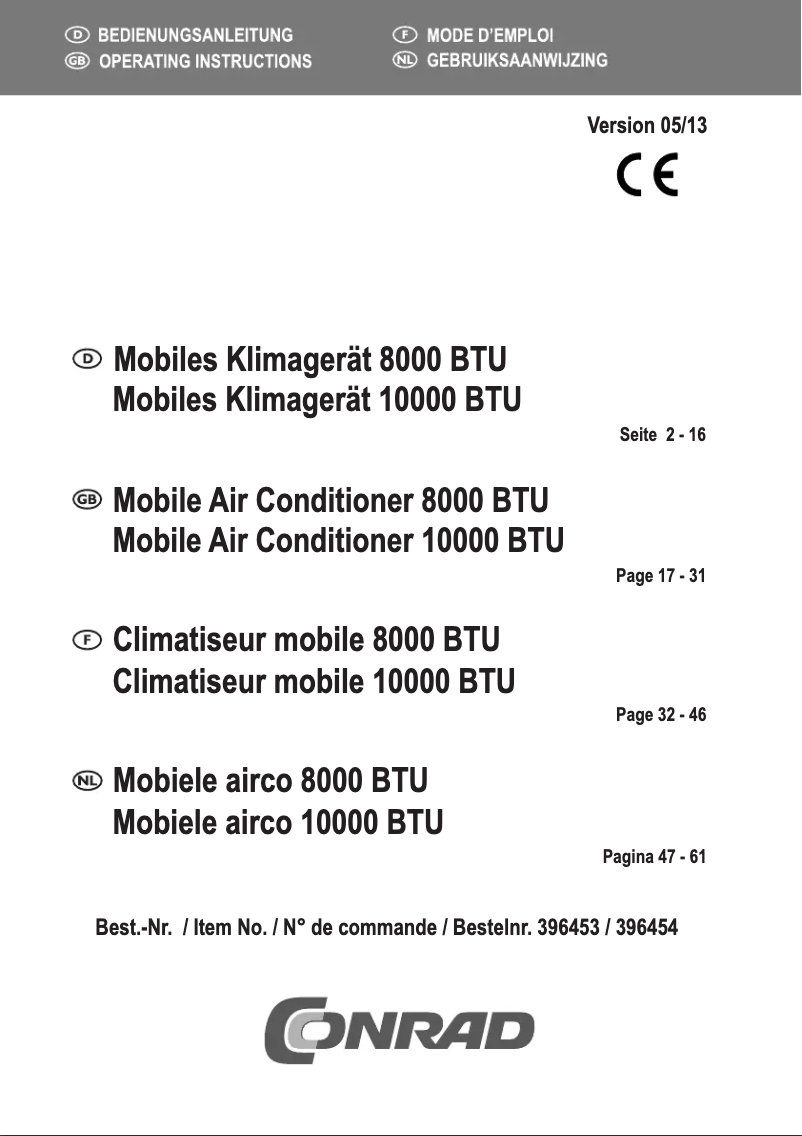 Page 1 de la notice Manuel utilisateur Conrad 8000 BTU