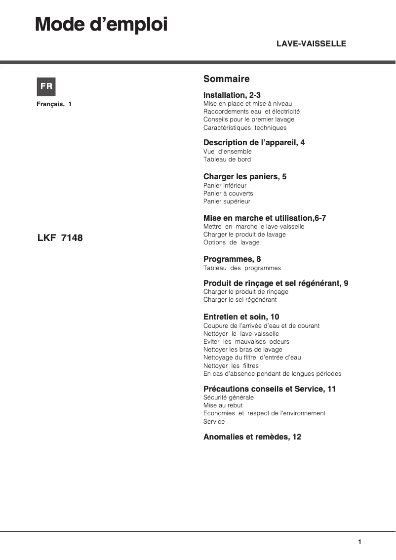 Image de la première page du manuel de l'appareil LKF 7148 X FR/HA.R