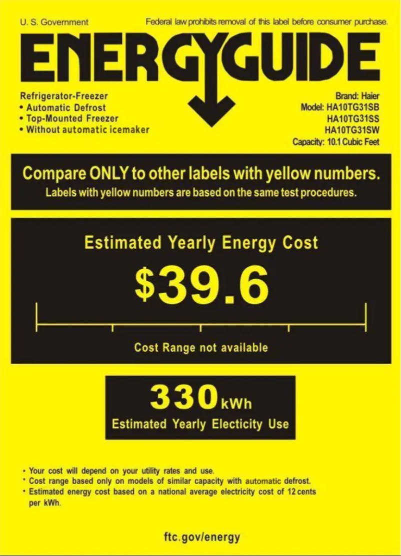 Page 1 de la notice Label énergétique Haier HA10TG31SW