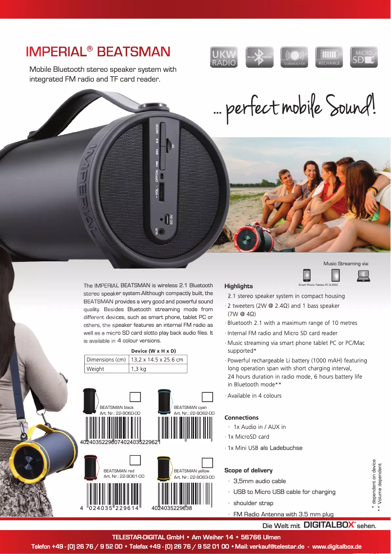 Page 1 de la notice Fiche technique Imperial Beatsman