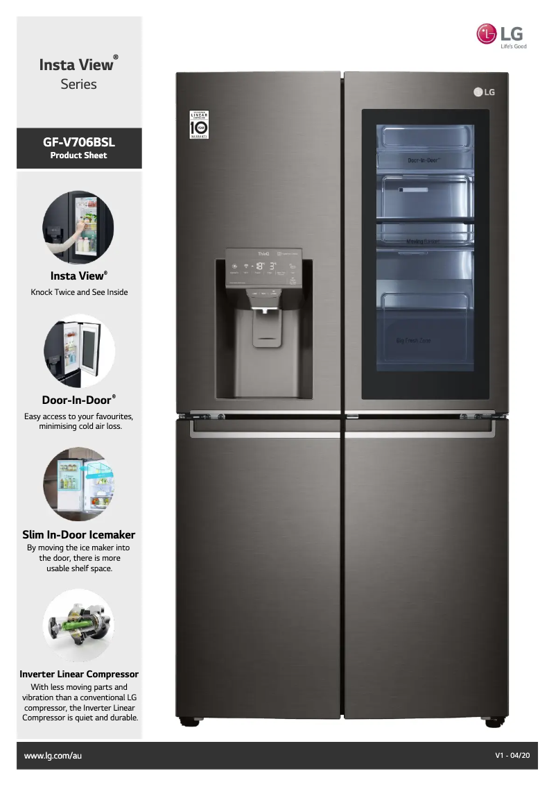 Page 1 de la notice Fiche technique LG GF-V706BSL