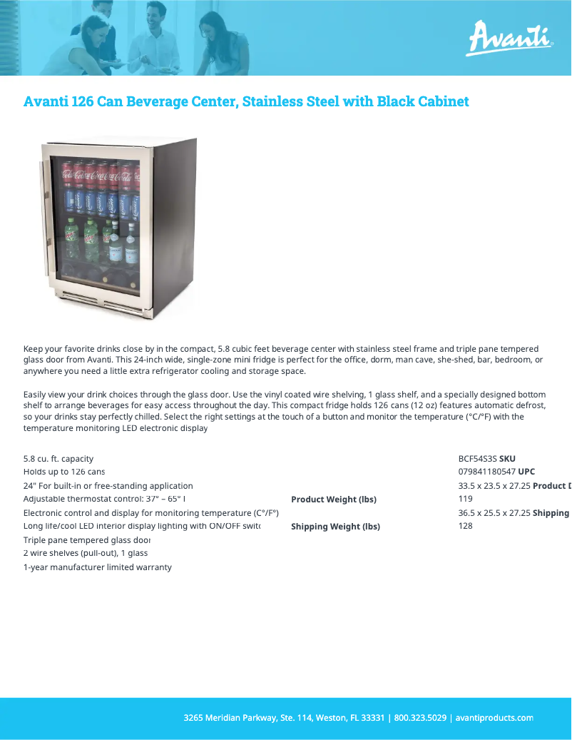 Page 1 de la notice Fiche technique Avanti BCF54S3S