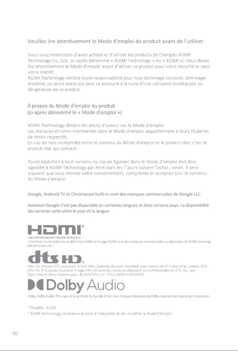 Page n°1 - Manuel utilisateur XGIMI Elfin