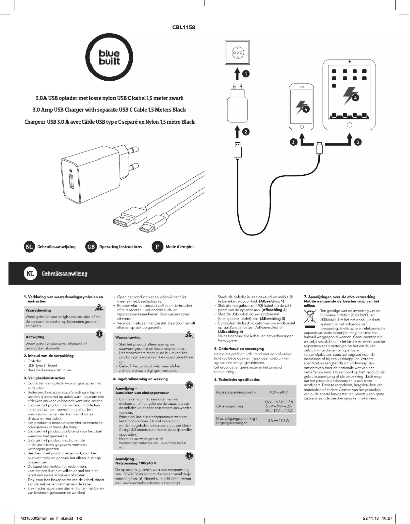 Página 1 del manual Manual de usuario BlueBuilt CBL1158