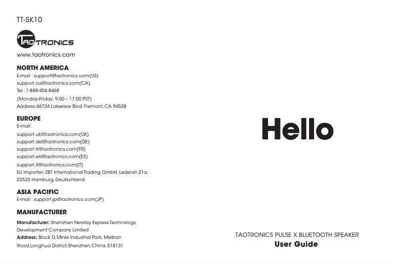 Page n°1 - Manuel utilisateur TaoTronics Pulse X TT-SK10