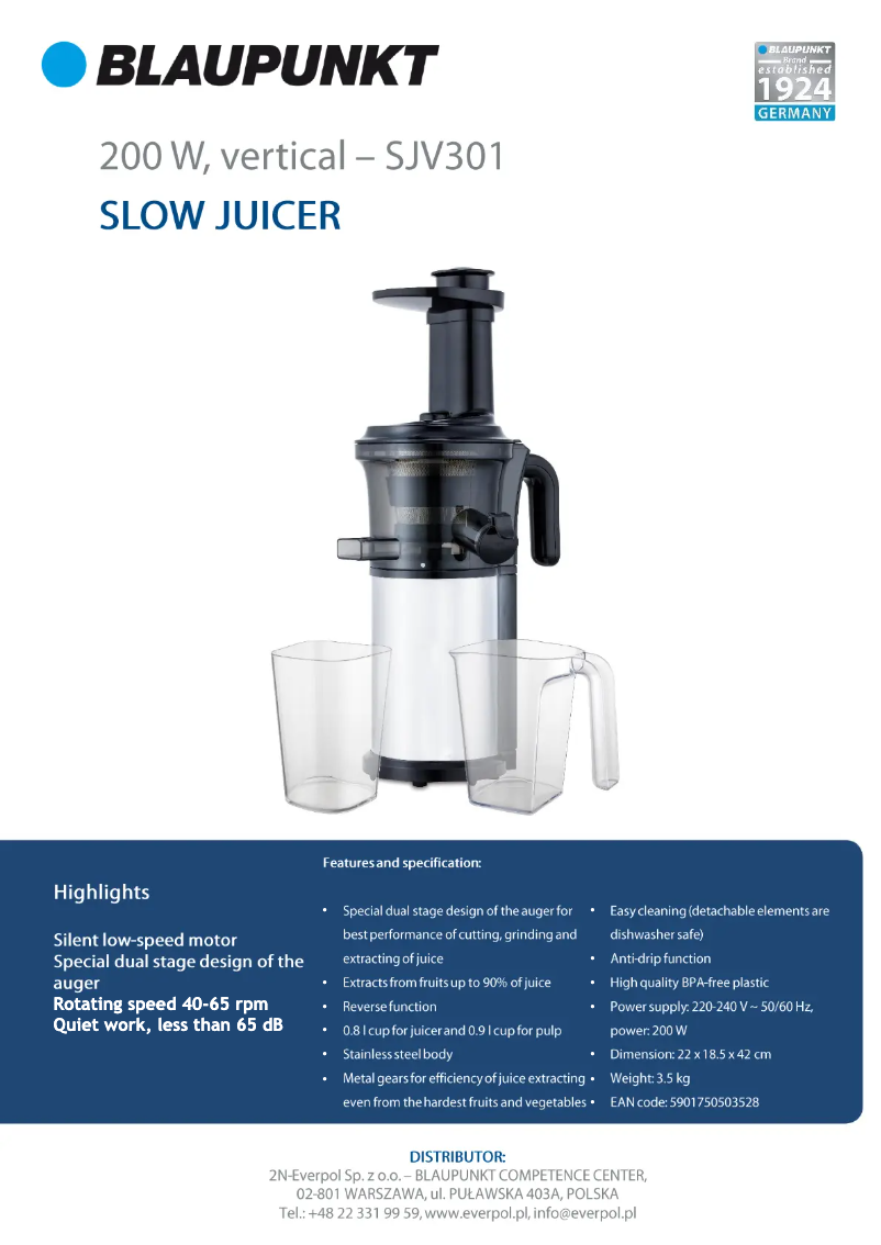 Page n°1 - Fiche technique Blaupunkt SJV301