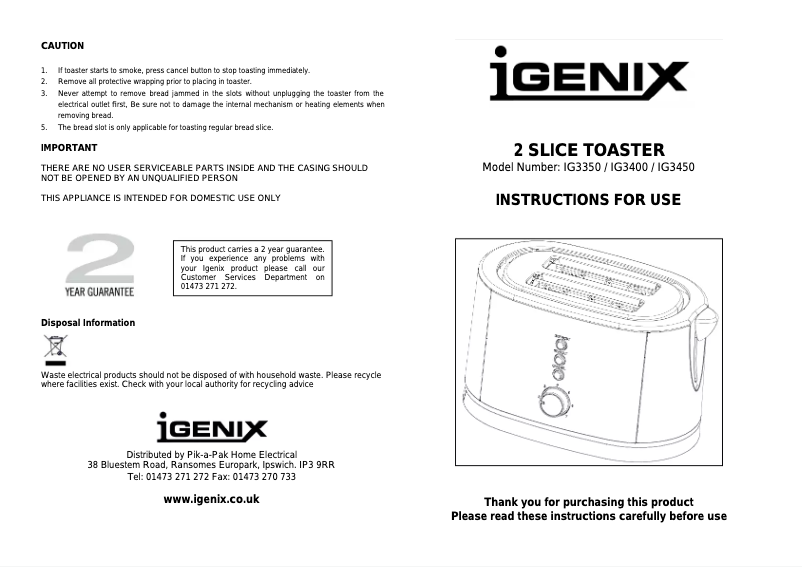 Página 1 del manual Manual de usuario Igenix IG3450