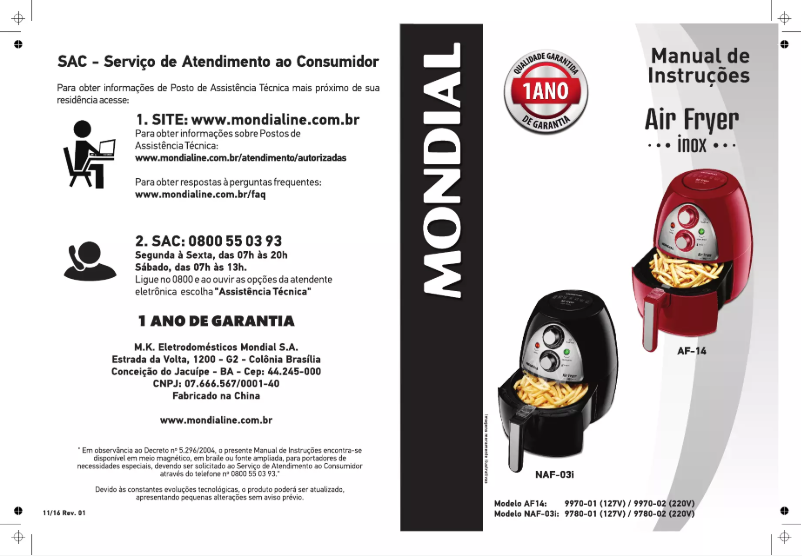 Page 1 de la notice Manuel utilisateur Mondial AF-14