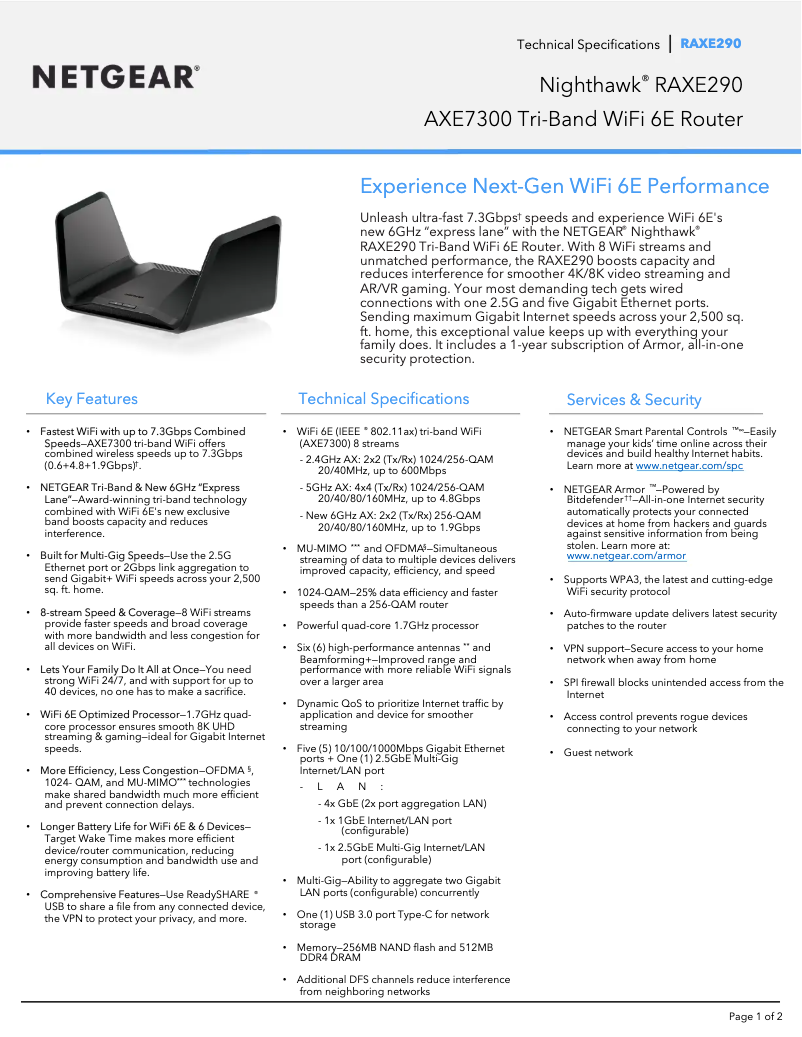 Page 1 de la notice Fiche technique Netgear Nighthawk RAXE290