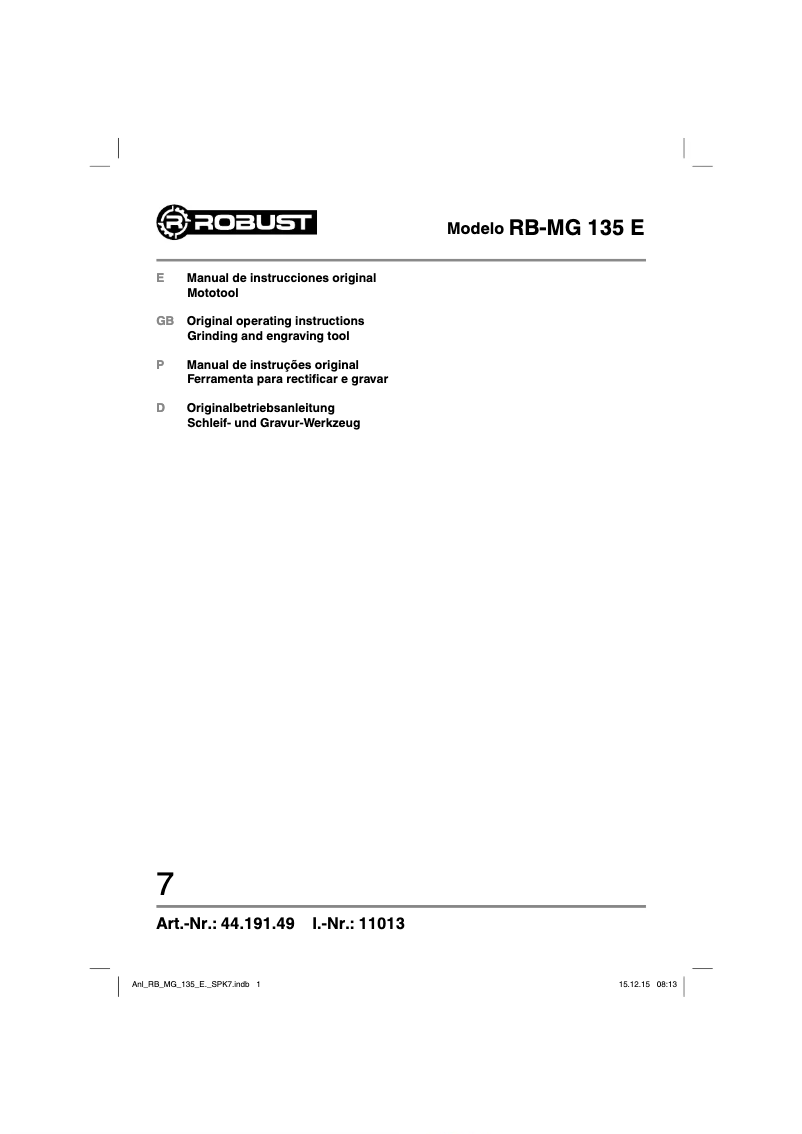 Image de la première page du manuel de l'appareil RB-MG 135 E