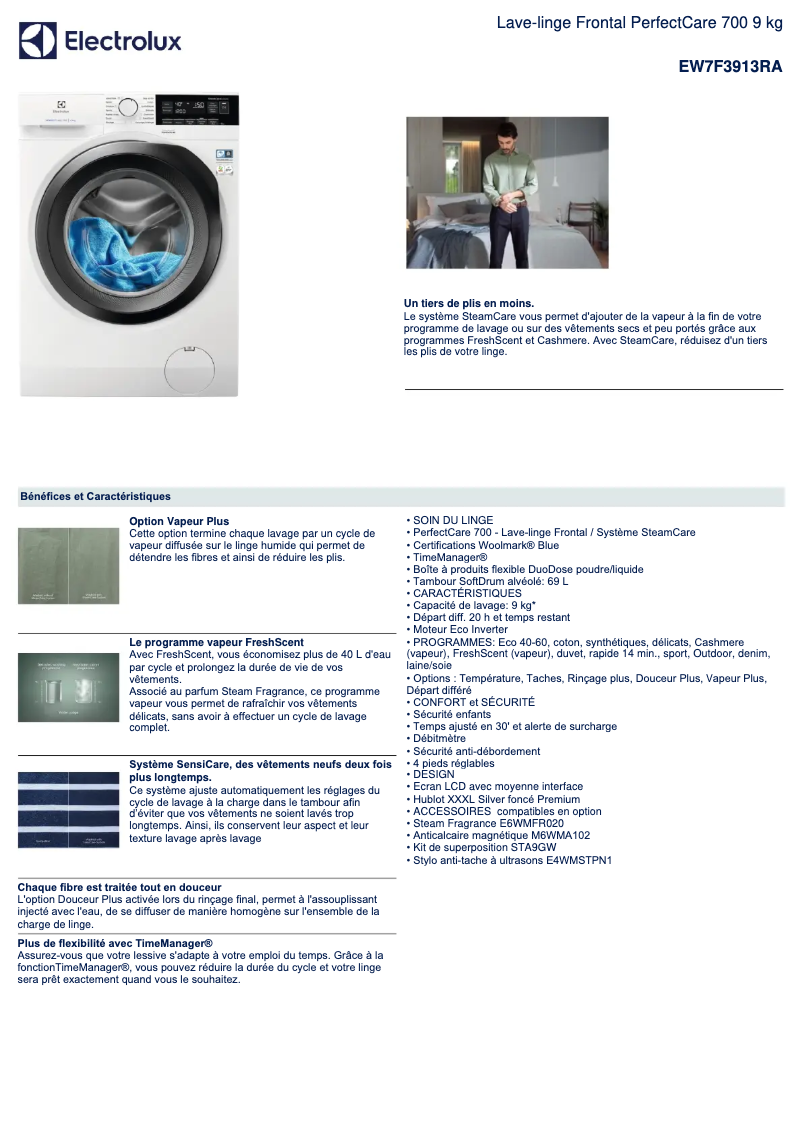 Página 1 del manual Ficha técnica Electrolux EW7F3913RA