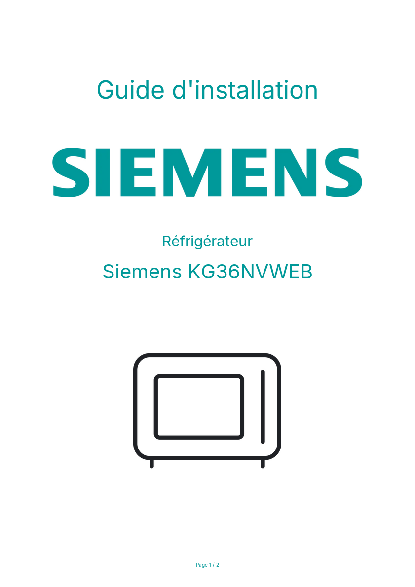 Page n°1 - Guide d'installation Siemens KG36NVWEB