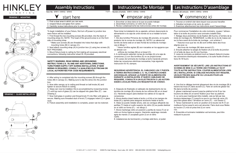 Page 1 de la notice Manuel utilisateur Hinkley Lighting Academy 67012EN