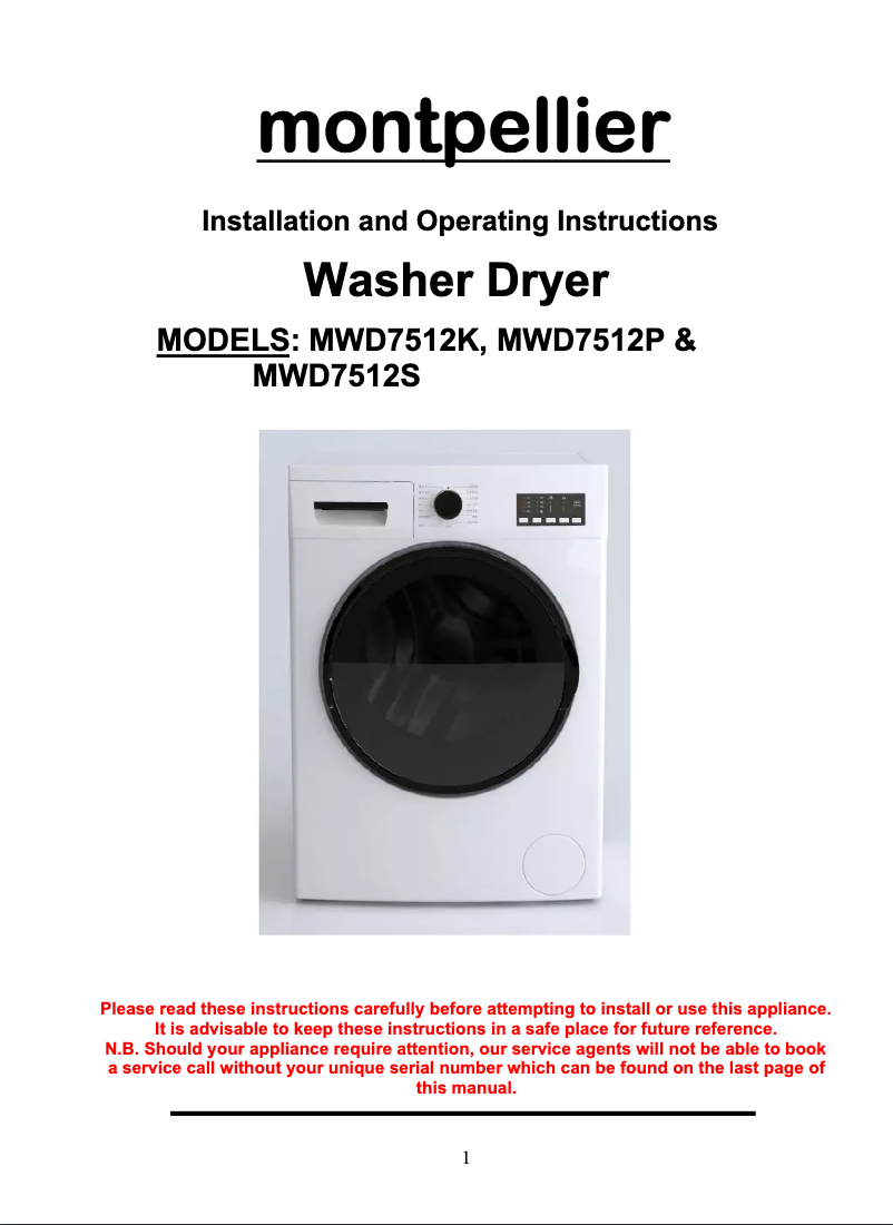 Page 1 de la notice Manuel utilisateur Montpellier MWD7512K