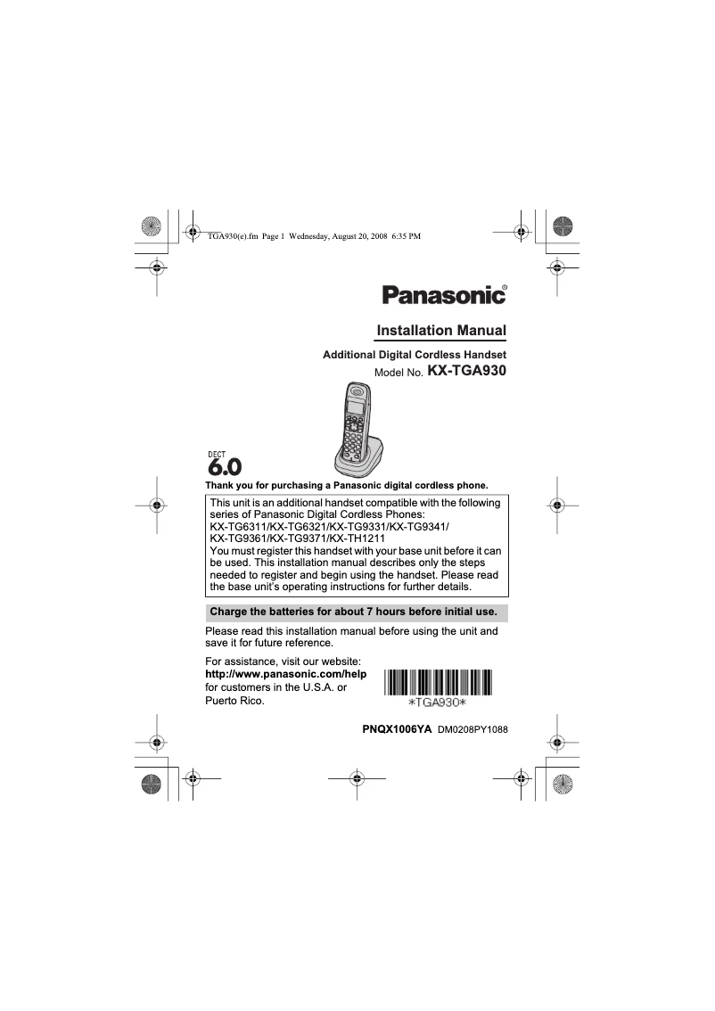 Página 1 del manual Manual de usuario Panasonic KX-TGA930