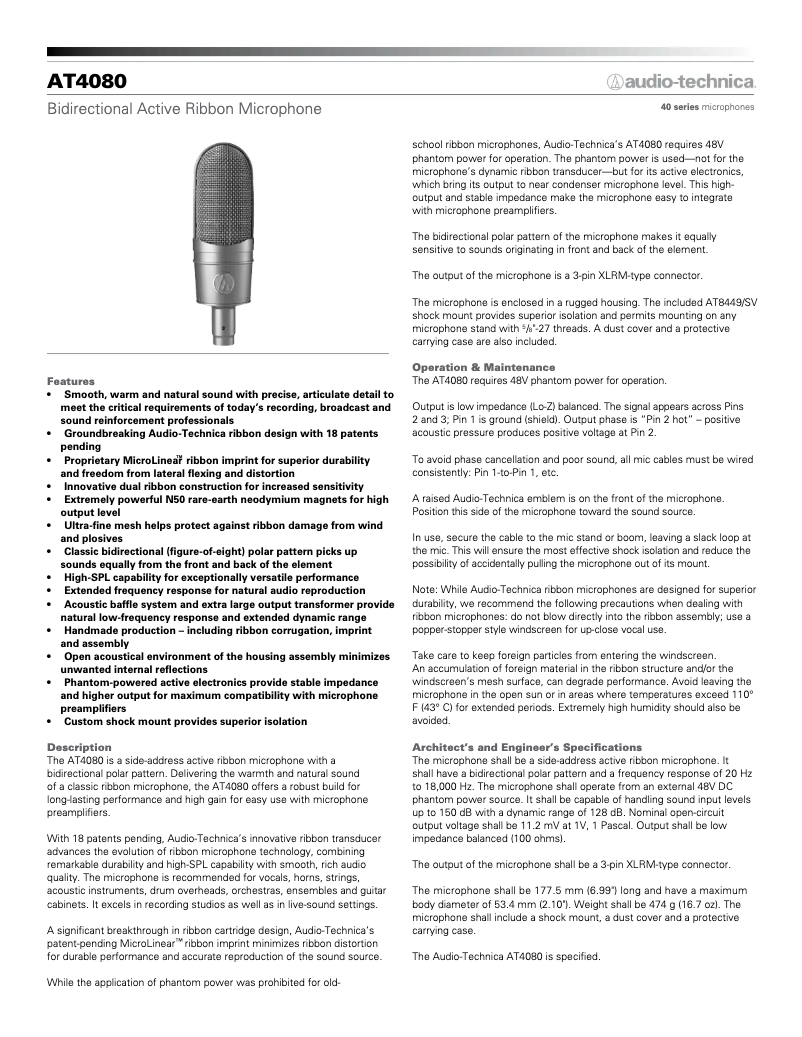 Page n°1 - Manuel utilisateur Audio-Technica AT4080