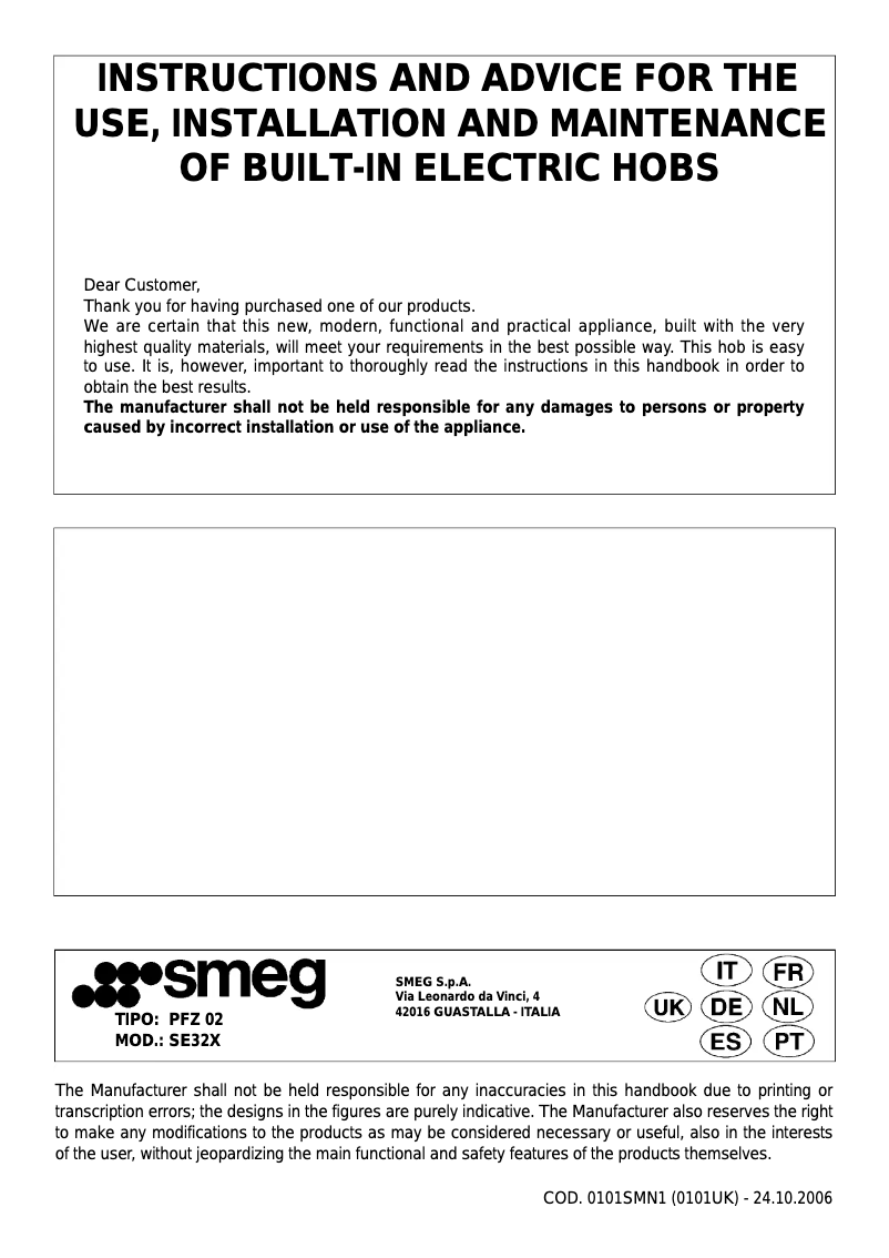 Page n°1 - Manuel utilisateur Smeg SE32X