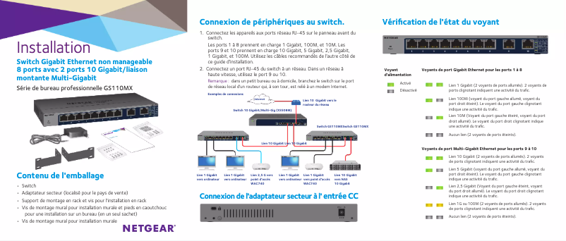Page n°1 - Guide d'installation Netgear GS110MX