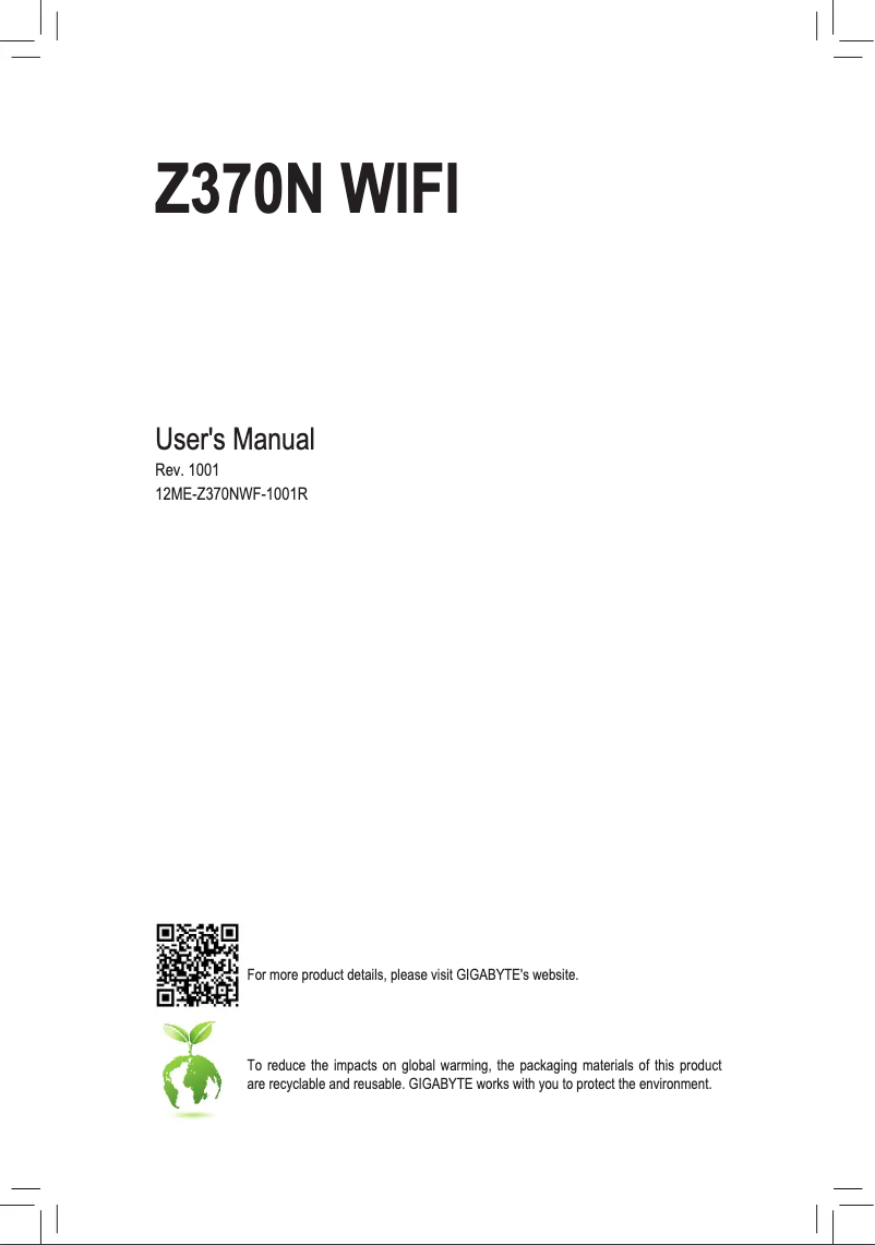 Page 1 de la notice Manuel utilisateur Gigabyte Z370N WIFI