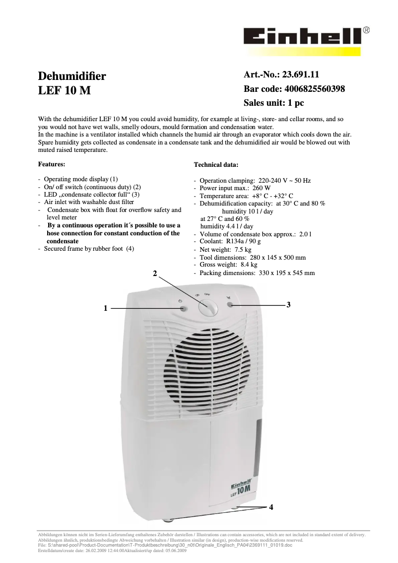 Page 1 de la notice Manuel utilisateur Einhell LEF 10 M