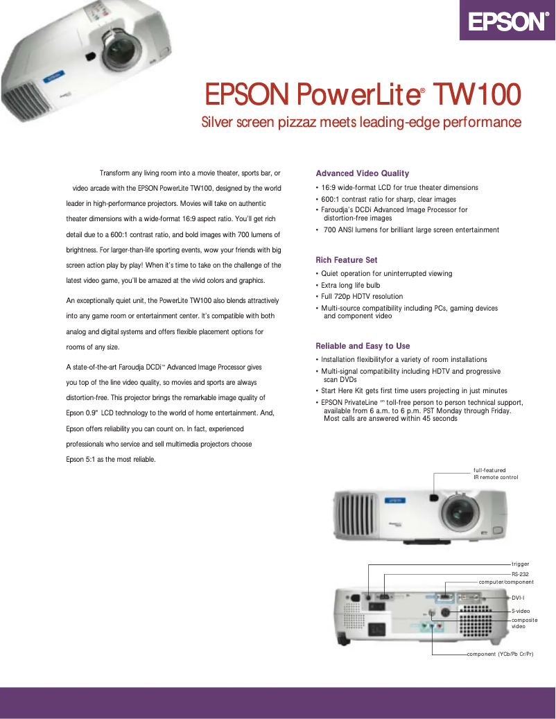 Imagen de la primera página del manual del dispositivo PowerLite TW100