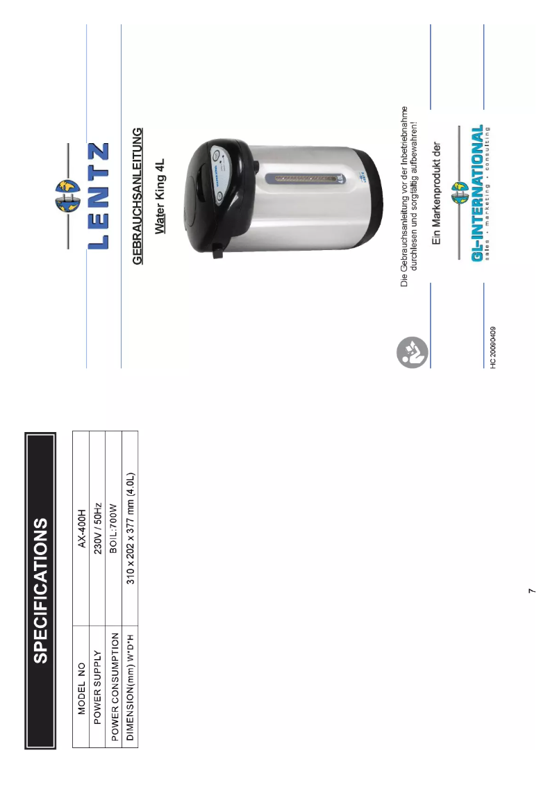 Página 1 del manual Manual de usuario Lentz Water King 4L