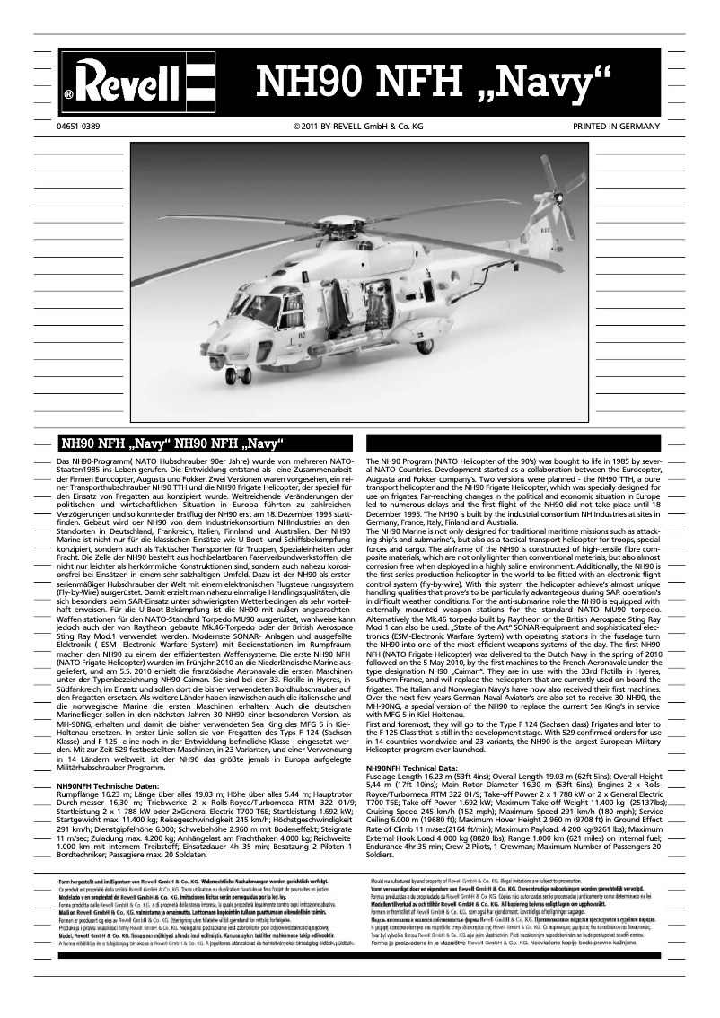 Page 1 de la notice Manuel utilisateur Revell NH90 NFH Navy