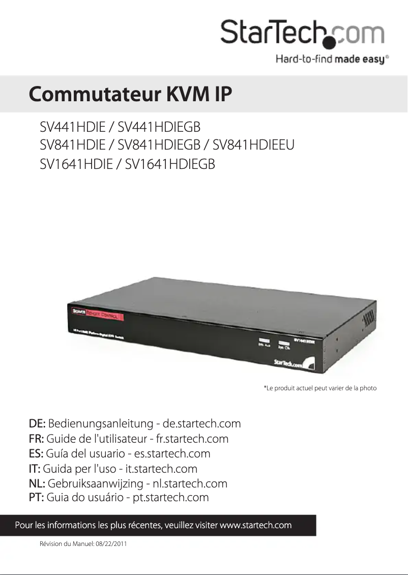 Page 1 de la notice Manuel utilisateur StarTech.com SV841HDIE