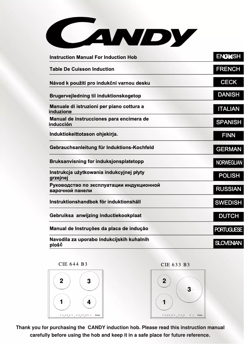 Page n°1 - Manuel utilisateur Candy CIE633B3
