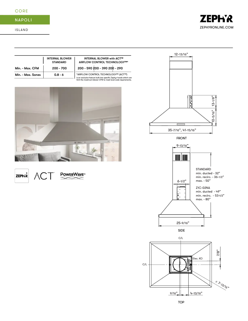 Page 1 de la notice Fiche technique Zephyr ZNAM90DS