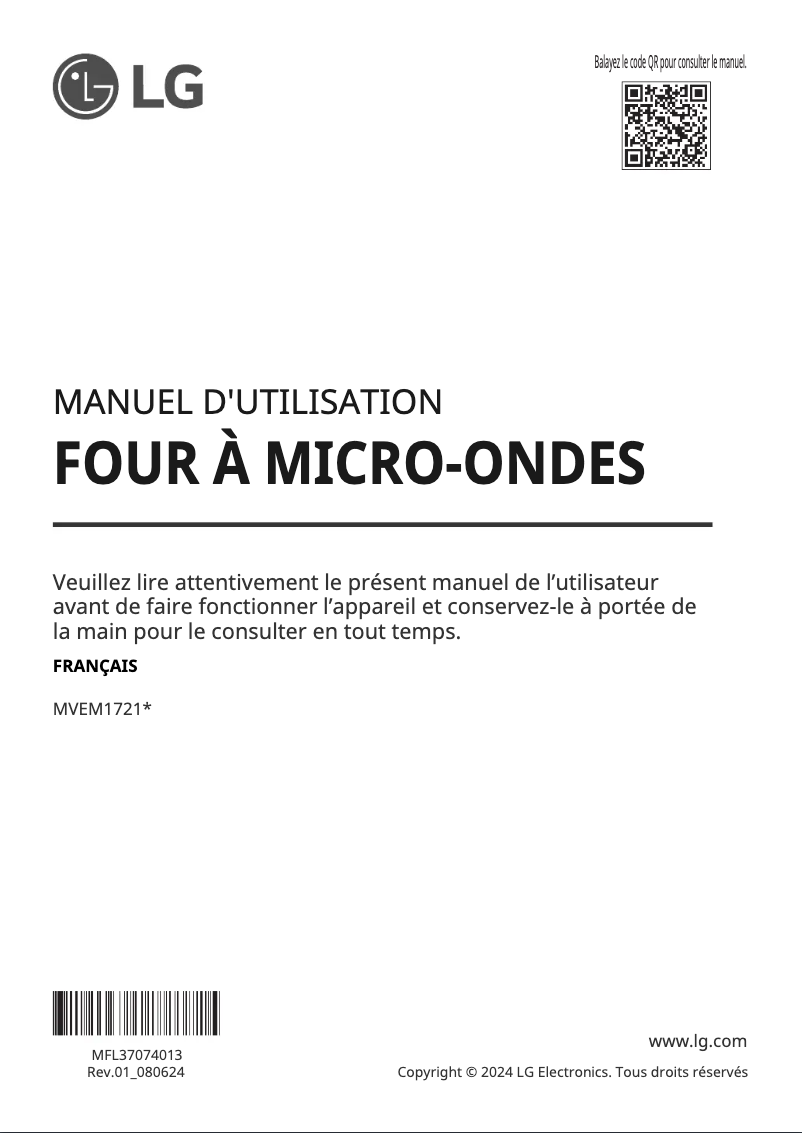 Page 1 de la notice Manuel utilisateur LG MVEM1721F