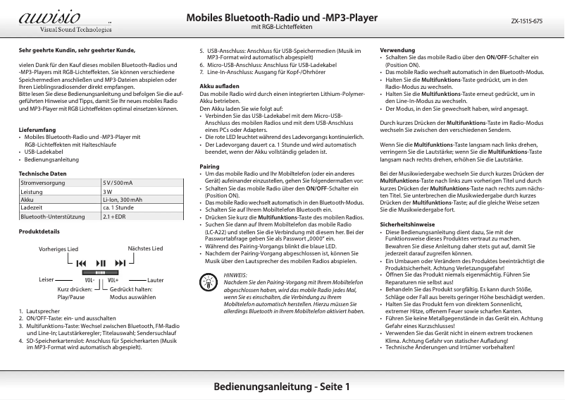 Page n°1 - Manuel utilisateur Auvisio MSS-250.tube
