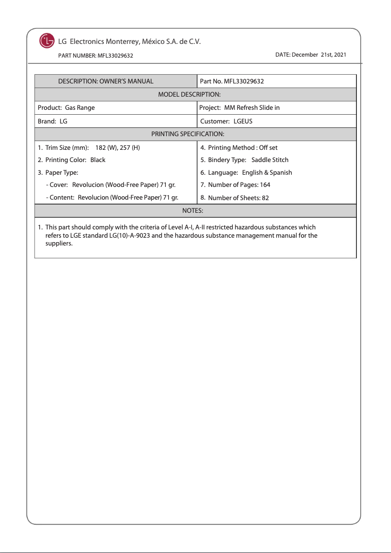 Página 1 del manual Manual de usuario LG LSGL5833D
