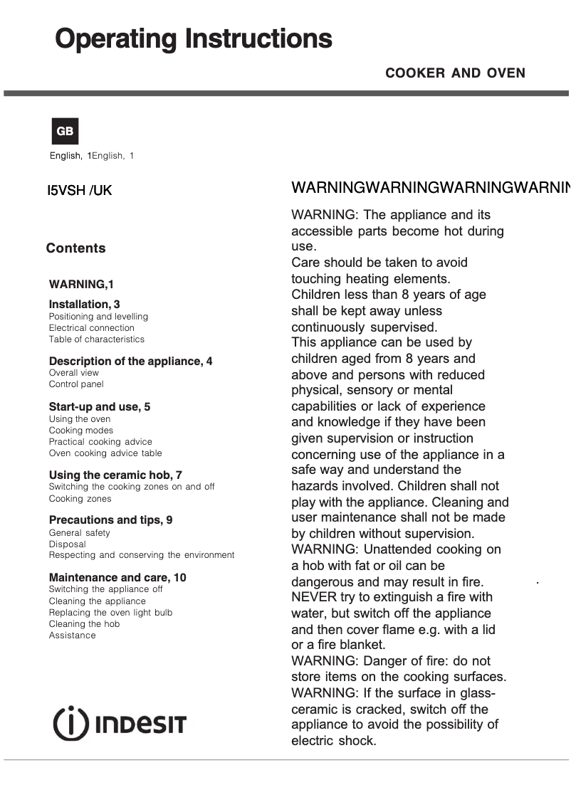 Image de la première page du manuel de l'appareil I5VSH(K)/UK