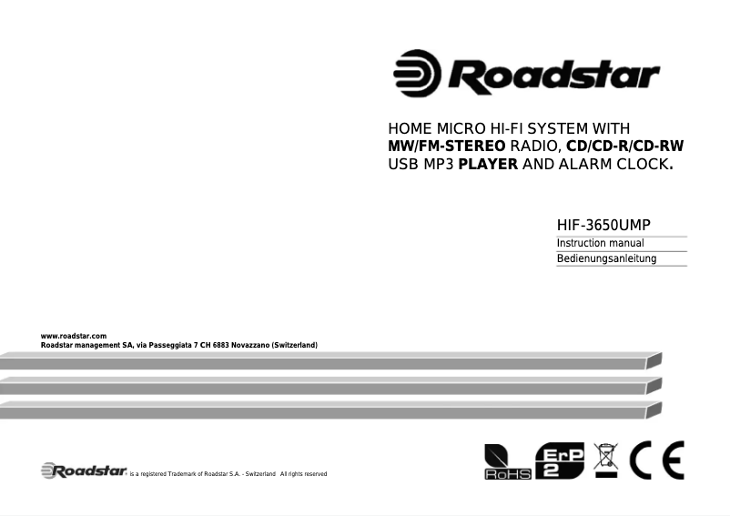 Page 1 de la notice Manuel utilisateur Roadstar HIF-3650UMP