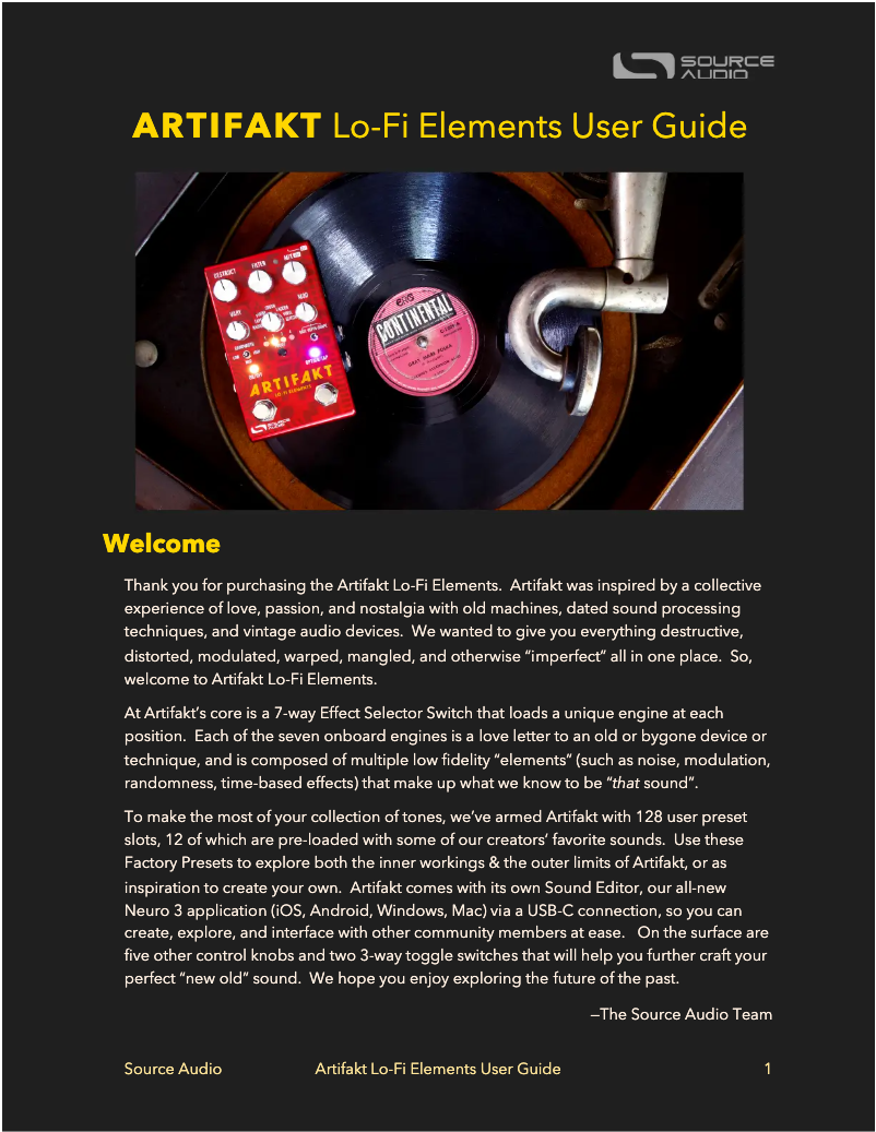 Page 1 de la notice Manuel utilisateur Source Audio Lo-Fi