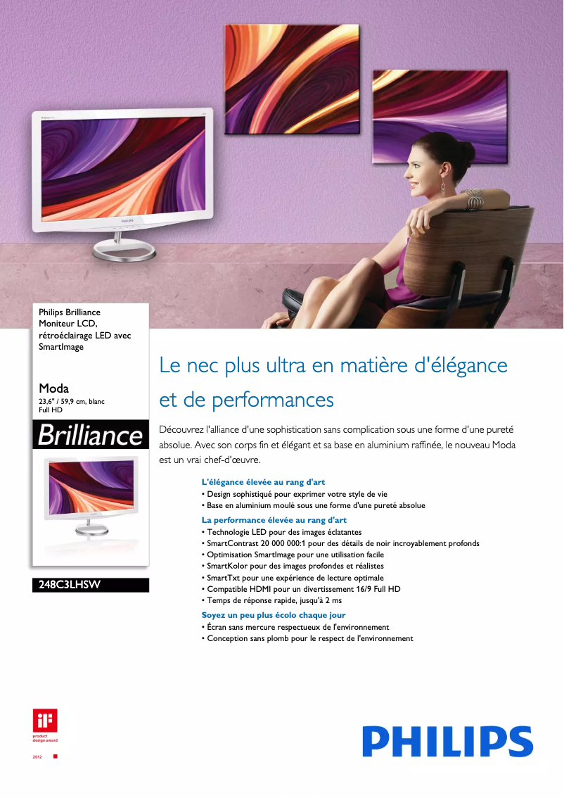 Page n°1 - Fiche technique Philips Brilliance 248C3LHSW